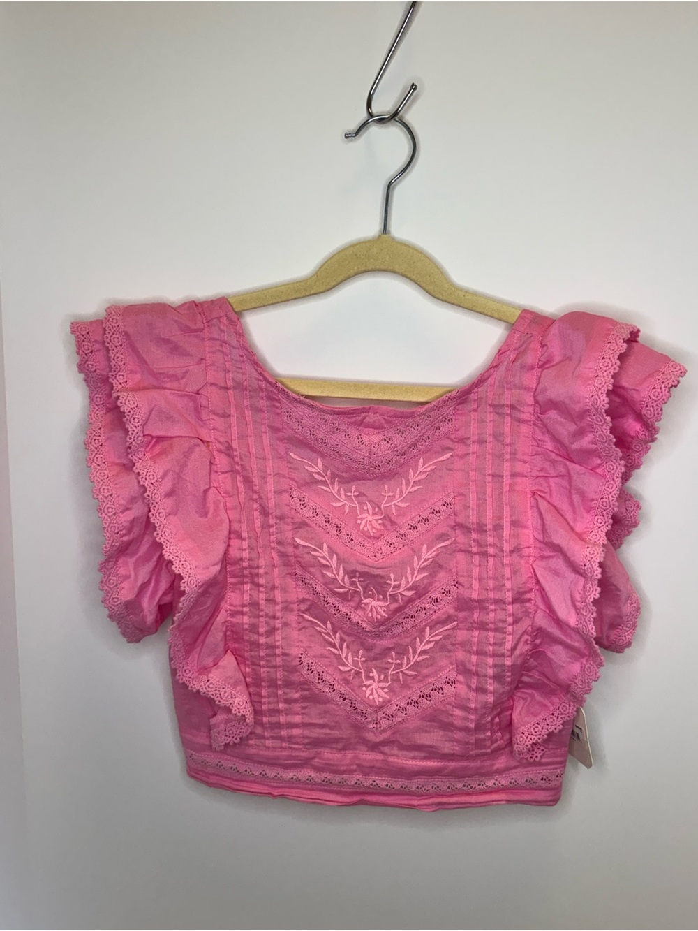 Altar’d State XS Pink Ruffled Embroidered Women's Top